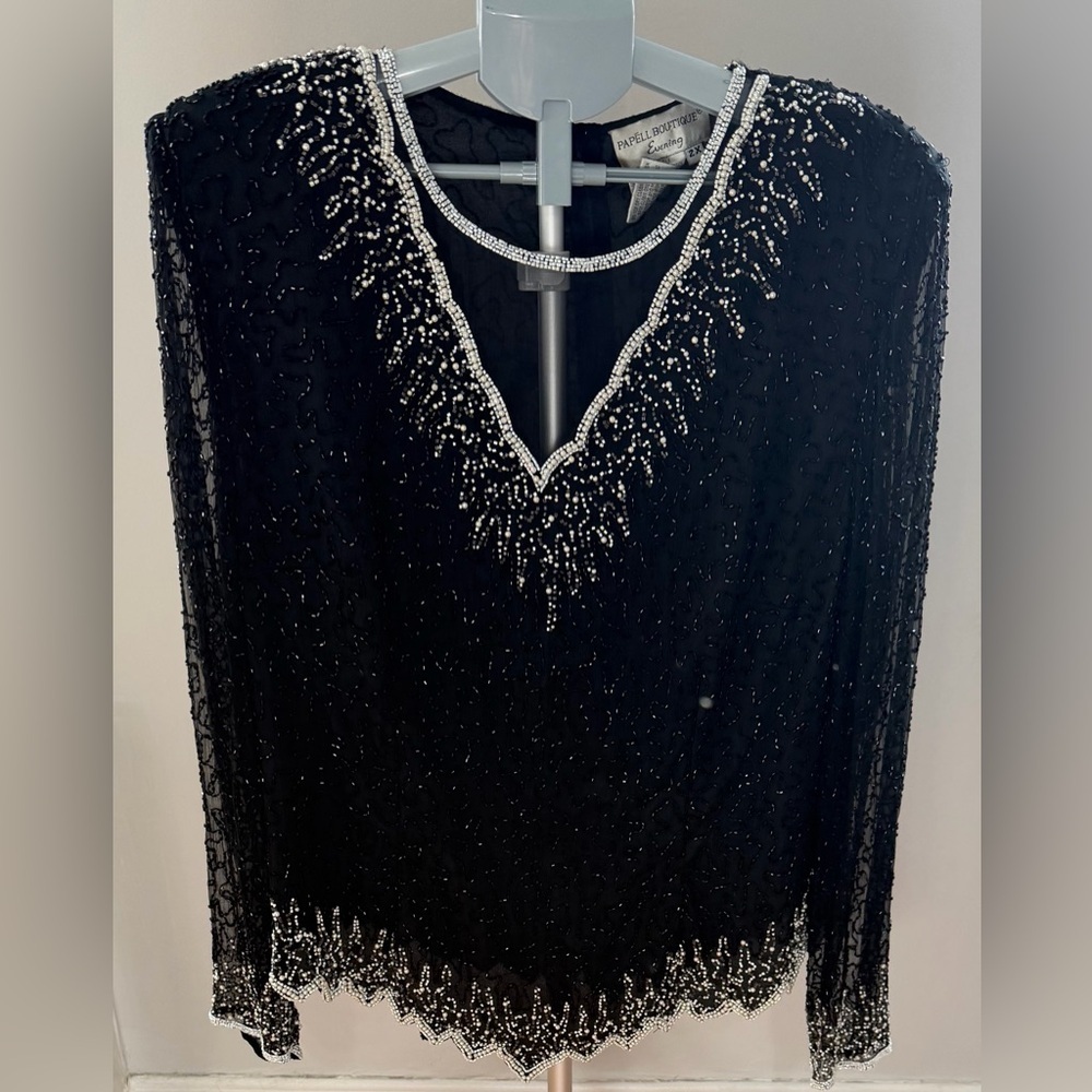 Silk Vintage Papell Boutique Evening Beaded Top - Picture 3 of 15